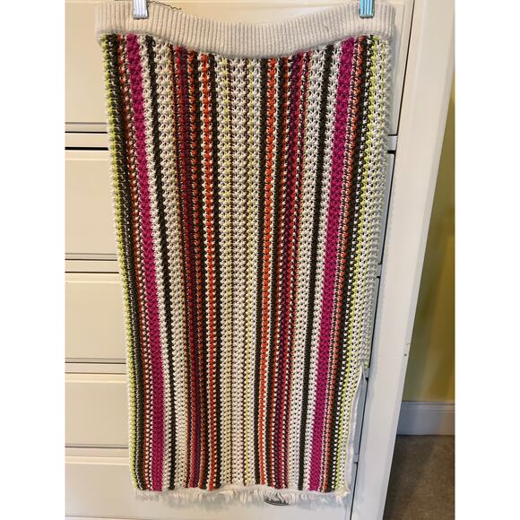 Old Navy Knit Open Stitch Midi Skirt Striped Pink Brown White Womens Size Medium - Picture 4 of 7